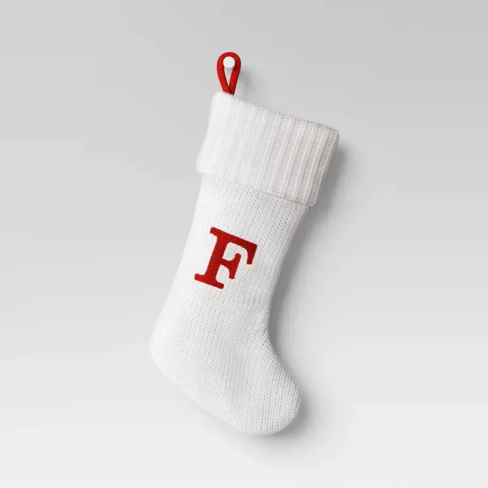 Target Letter F Stocking Wondershop Monogram 20 inch White Cream Knit New